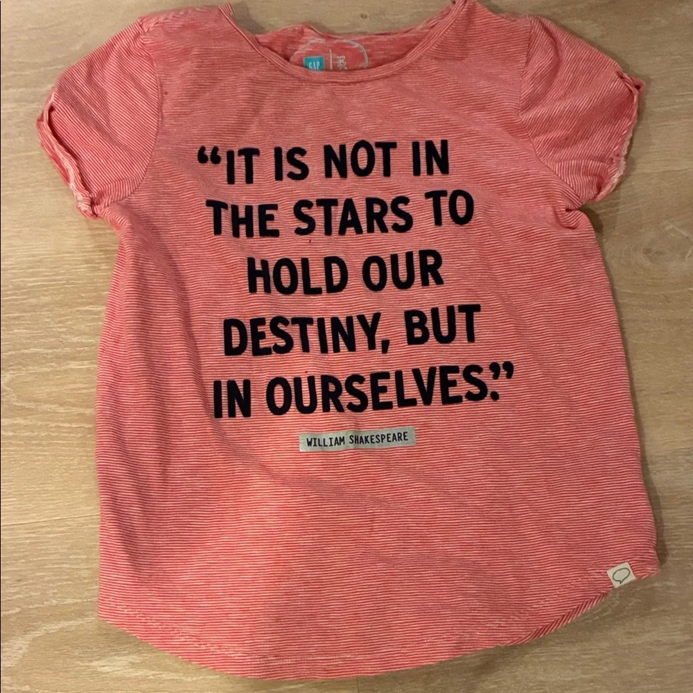 GAP Red Stripe Kids Tee with Shakespeare Quote Worn1x